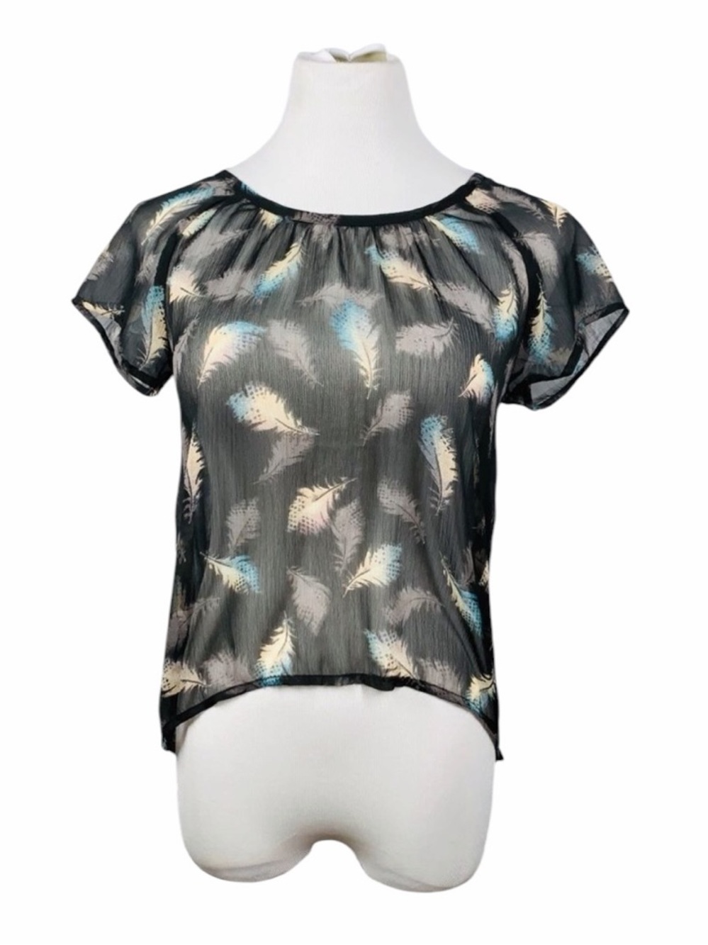 10/$25🦋 MUDD Sheer Black Feather Blouse - Small